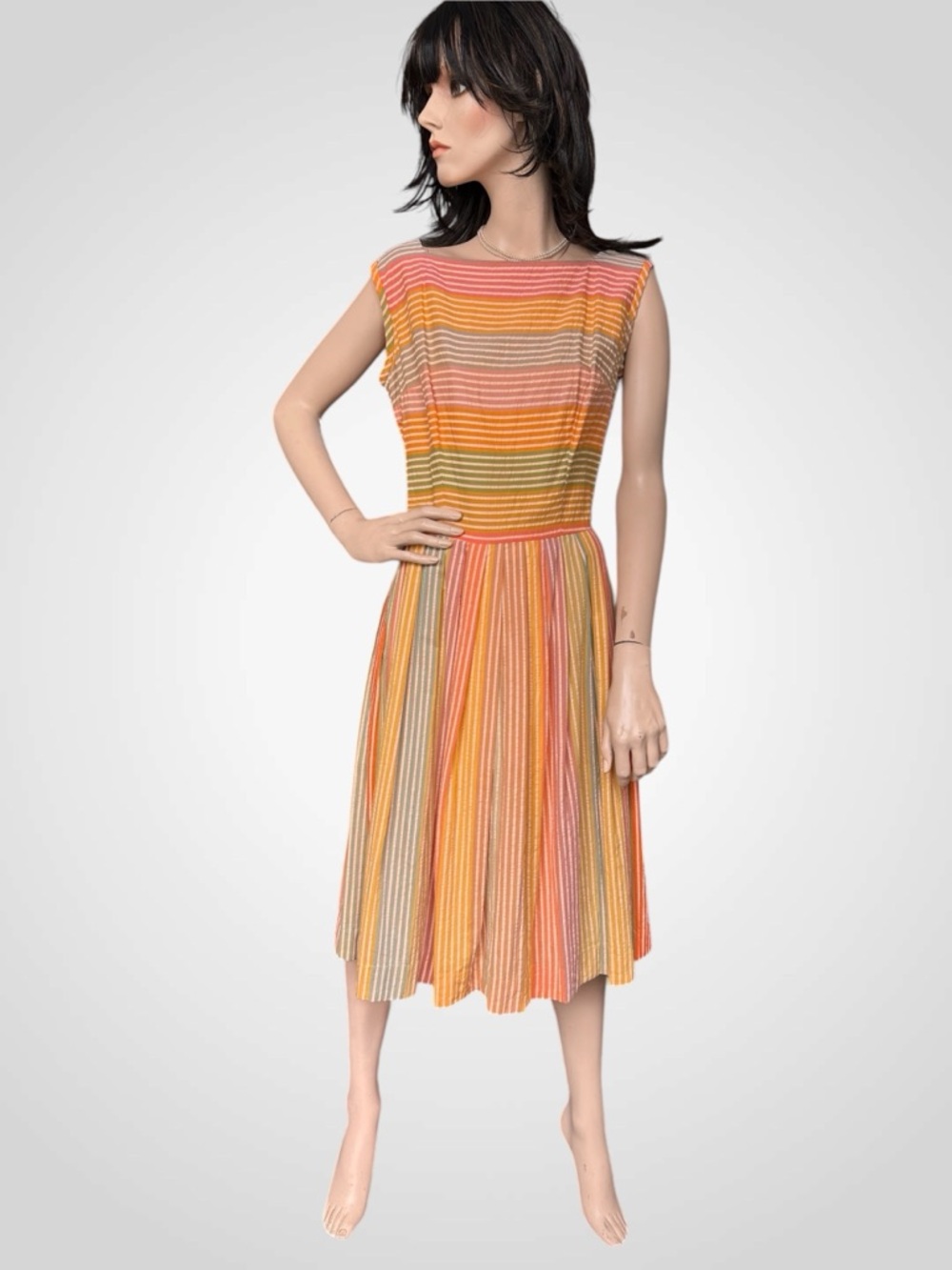 Vintage 1950s Seersucker Dress, S/M - Picture 2 of 9